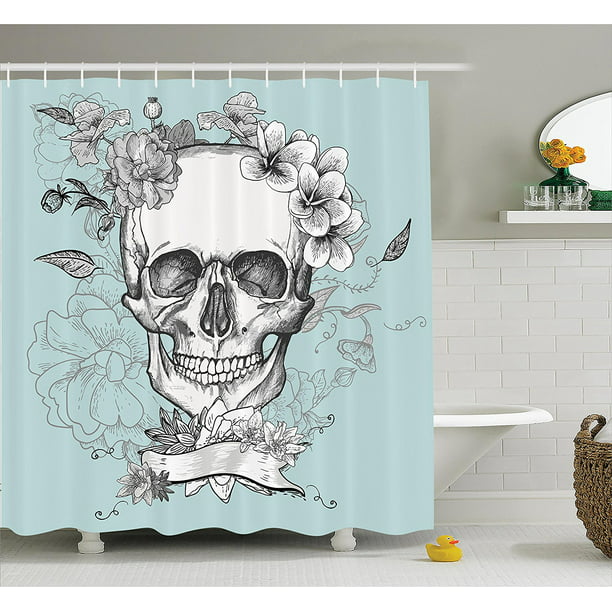72x72" Retro Viking Skull Fabric Shower Curtain Set Bathroom Mat w/12 Hooks